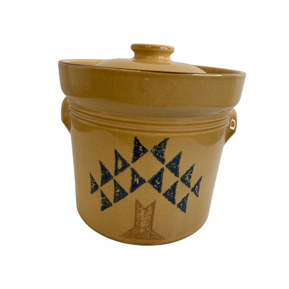 Vintage 80s Pfaltzgraff Stoneware Crock With Lid 8" Dia x 7" high Village USA